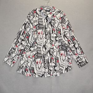 Karl Lagerfeld Womens Shirt 1X Oversized Paris Fashion Multicolor Top Blouse New